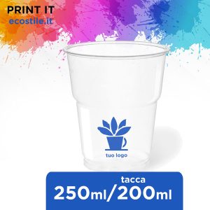 R-PET Bicchieri Trasparenti Biodegradabili - 250ml Personalizzati - immagine 1