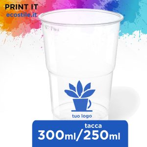 R-PET Bicchieri Trasparenti Biodegradabili - 300ml Personalizzati - immagine 1
