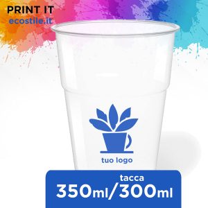 R-PET Bicchieri Trasparenti Biodegradabili - 350ml Personalizzati - immagine 1