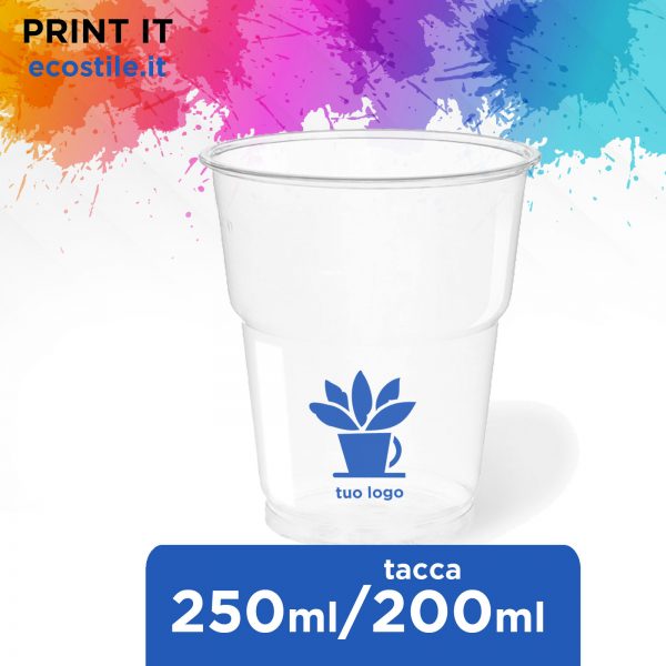 R-PET Bicchieri Trasparenti Biodegradabili - 250ml Personalizzati