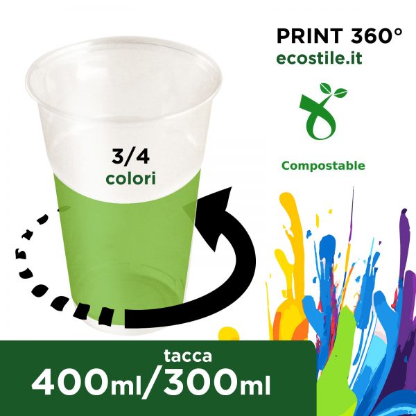 Bicchieri Biodegradabili - 400ml Stampa all over 3/4 colori