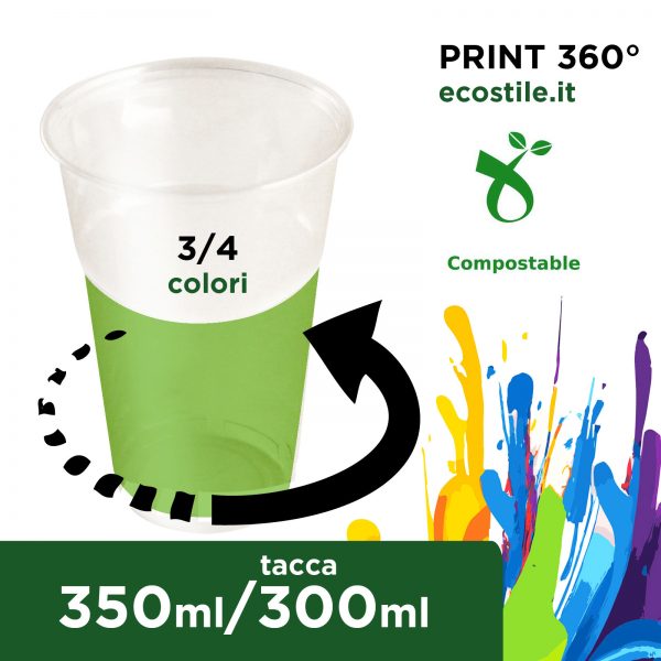 Bicchieri Biodegradabili - 350ml Stampa all over 3/4 colori