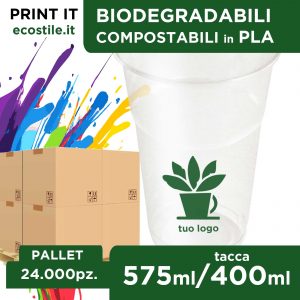 Bicchieri Bio Trasparenti Personalizzati - tacca 400 cc