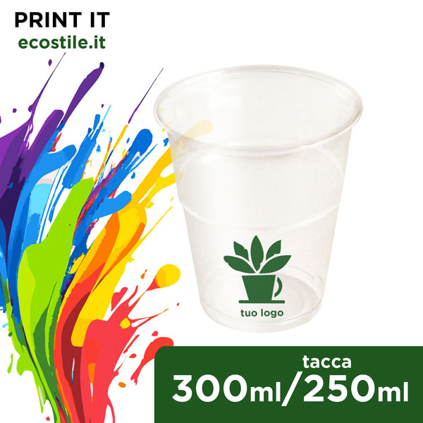 Bicchieri Trasparenti Compostabili Personalizzati - tacca 250 cc