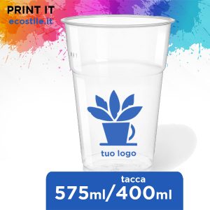 R-PET Bicchieri Trasparenti Biodegradabili - 575ml Personalizzati - immagine 1