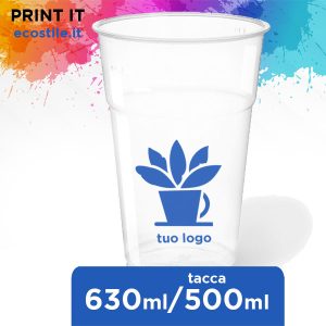 r-pet bicchieri trasparenti biodegradabili - 630ml personalizzati