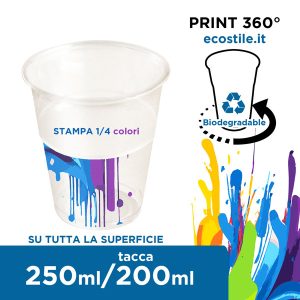 Bicchieri PET Trasparenti 250ml Personalizzati 360° 1/4 colori