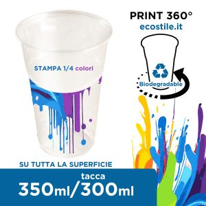 Bicchieri PET Trasparenti 350ml Personalizzati 360° 1/4 colori