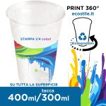Bicchieri PET Trasparenti 400ml Personalizzati 360° 1/4 colori