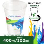 Bicchieri Bio Trasparenti 400ml Personalizzati 360° 1/4 colori