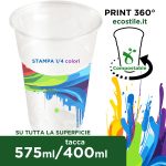 Bicchieri Bio Trasparenti 575ml Personalizzati 360° 1/4 colori