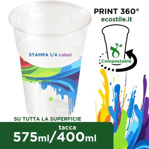 Bicchieri Bio Trasparenti 575ml Personalizzati 360° 1/4 colori